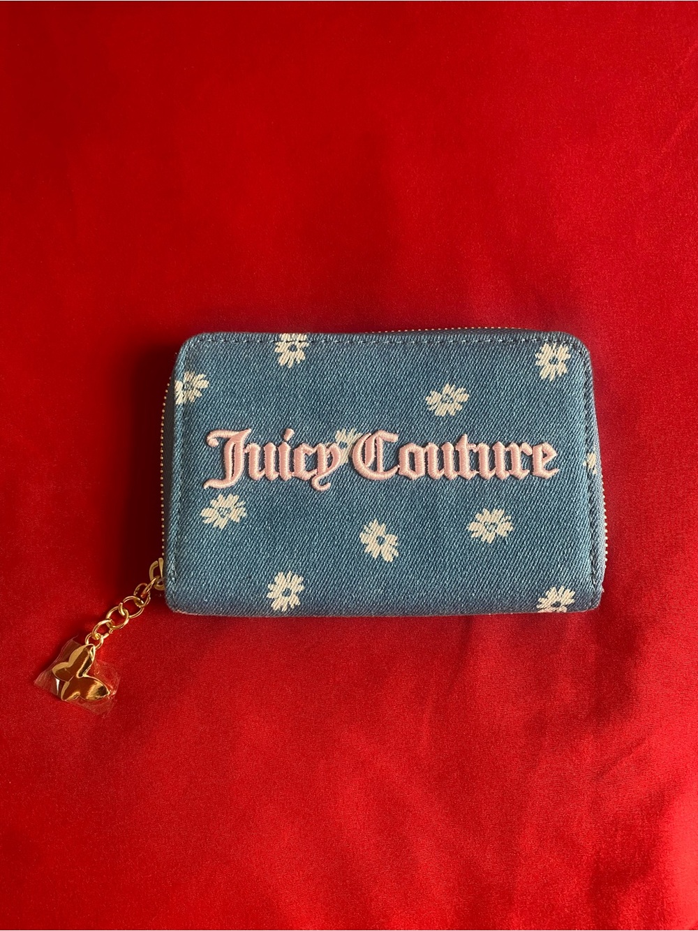 Denim/Light Pink Daisy for Juicy Essential Zip Around Wallet